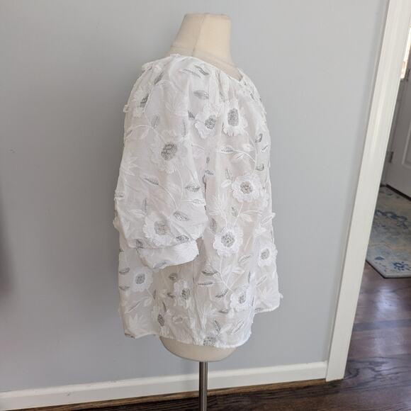 NEW Women's Chicos 3 Peasant Top Alabaster White Silver $119 - Picture 3 of 5